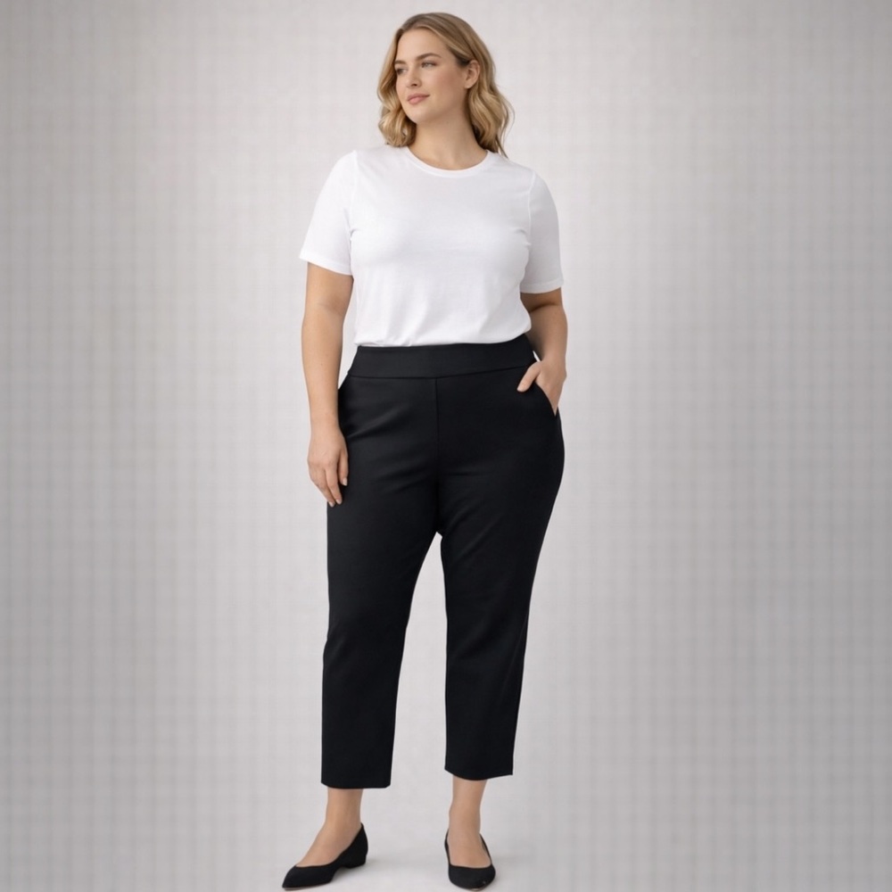 The Fold Black Cropped Scuba Crepe Pant | High Waist Stretch | Size US 12